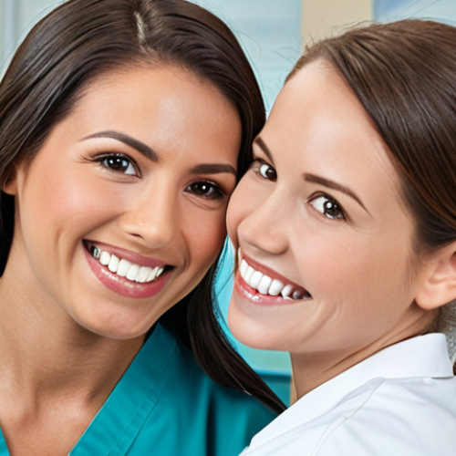 **Image:** A dental assistant smiling warmly at a patient in a modern dental office. Focus on conveying empathy and trust. Subtle background showing dental tools.