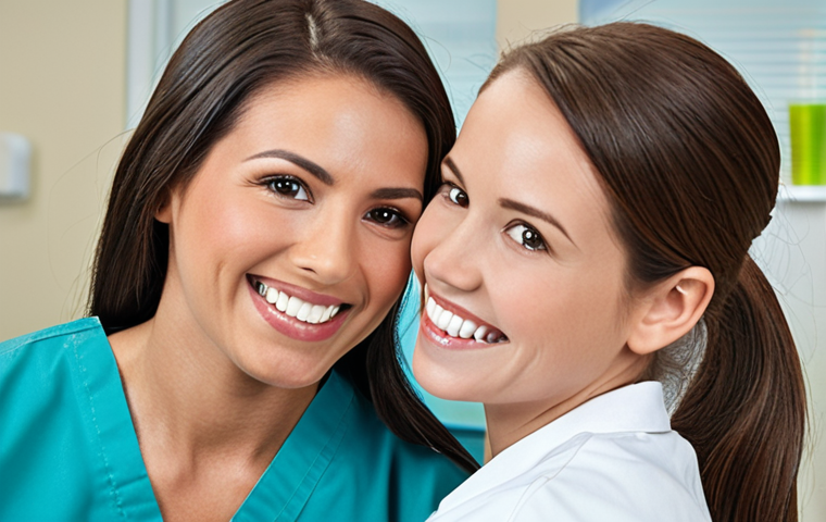 **Image:** A dental assistant smiling warmly at a patient in a modern dental office. Focus on conveying empathy and trust. Subtle background showing dental tools.