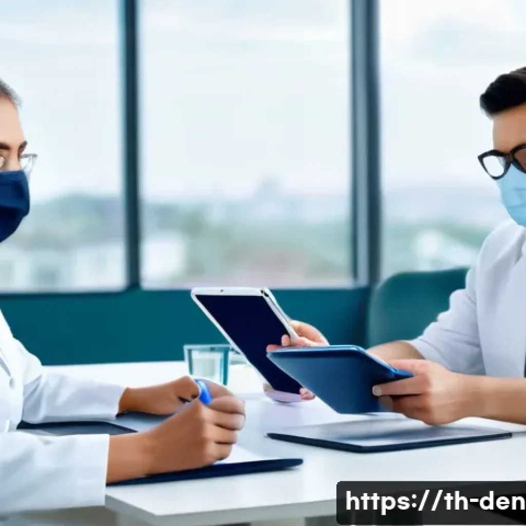 치과위생사 직장 내 팀워크 유지법 - A modern dental clinic team engaged in a collaborative meeting, featuring diverse professionals incl...