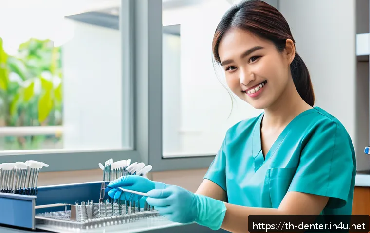 치과위생사로서 받은 가장 큰 칭찬 - A warm and friendly dental clinic scene showing a young Thai dental assistant wearing professional s...
