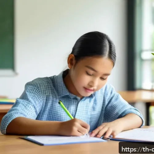 Home 31 치과위생사 직무 능력 시험 - A focused young Thai student sitting at a wooden desk in a bright, modern study room, organizing a c...