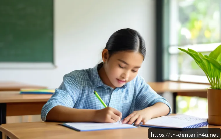 치과위생사 직무 능력 시험 - A focused young Thai student sitting at a wooden desk in a bright, modern study room, organizing a c...