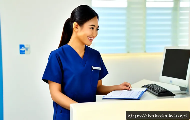 Home 30 치과위생사 신규 채용 조건 - Photorealistic modern dental clinic in Thailand, a young Thai dental hygienist candidate in neat nav...