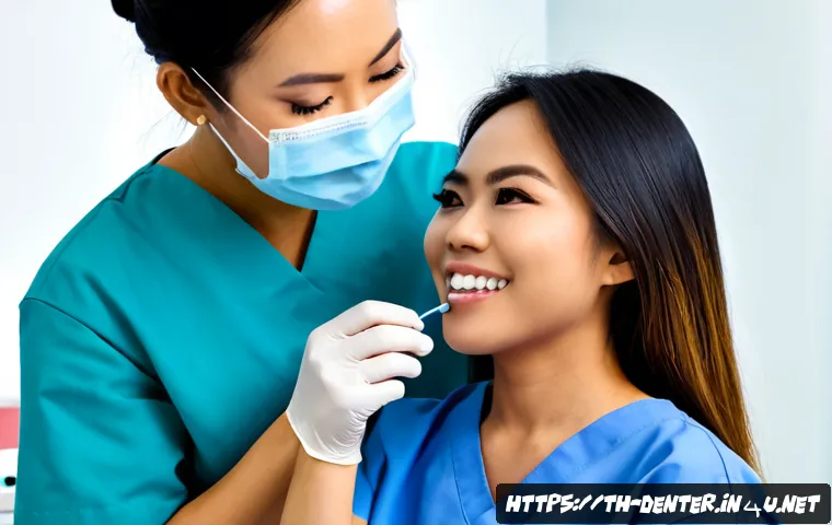 Home 29 치과위생사로 성공한 사례들 - Photorealistic Thai female dental hygienist in her early 30s confidently leading a gentle oral-care ...